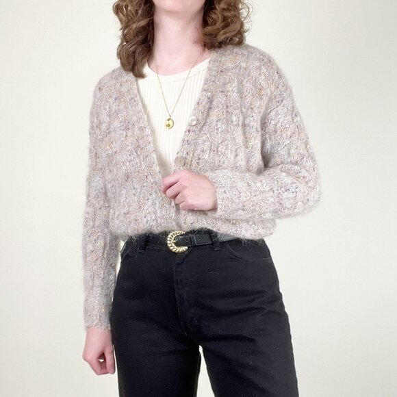 Vintage Hand Made Cable Knit Mohair Wool Cardigan Sweater Oversized Chunky Cozy - Picture 8 of 8